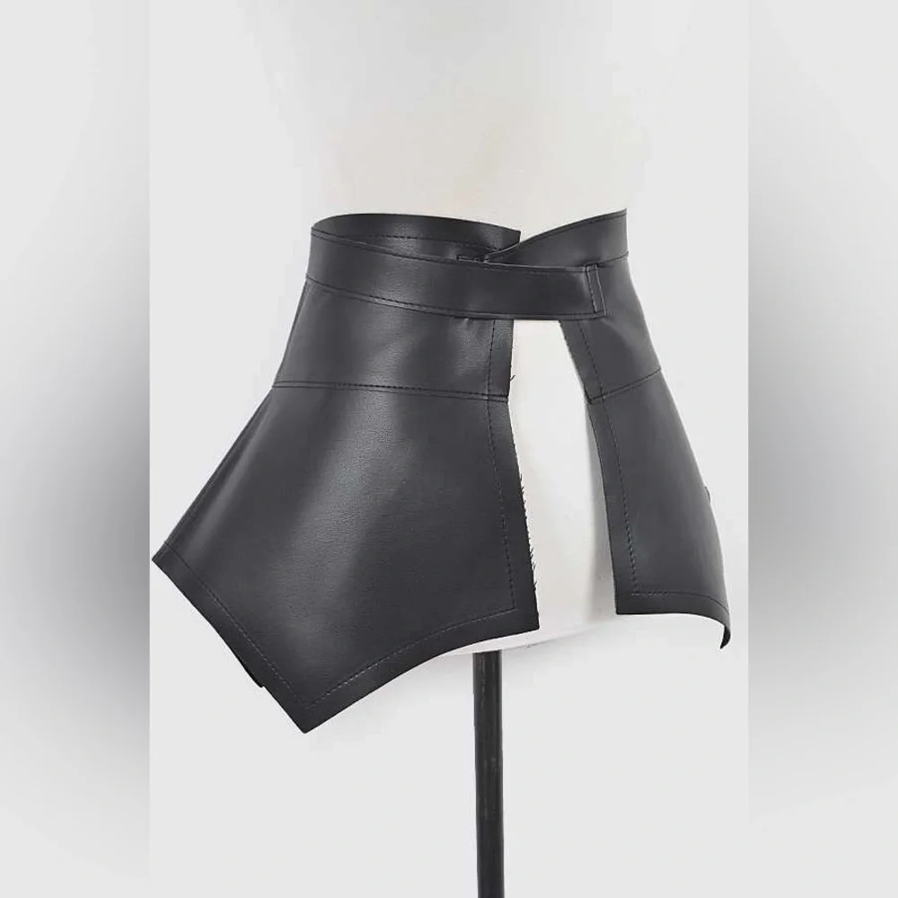 Plus Size Vegan Leather Wrap Skirt Statement Belt